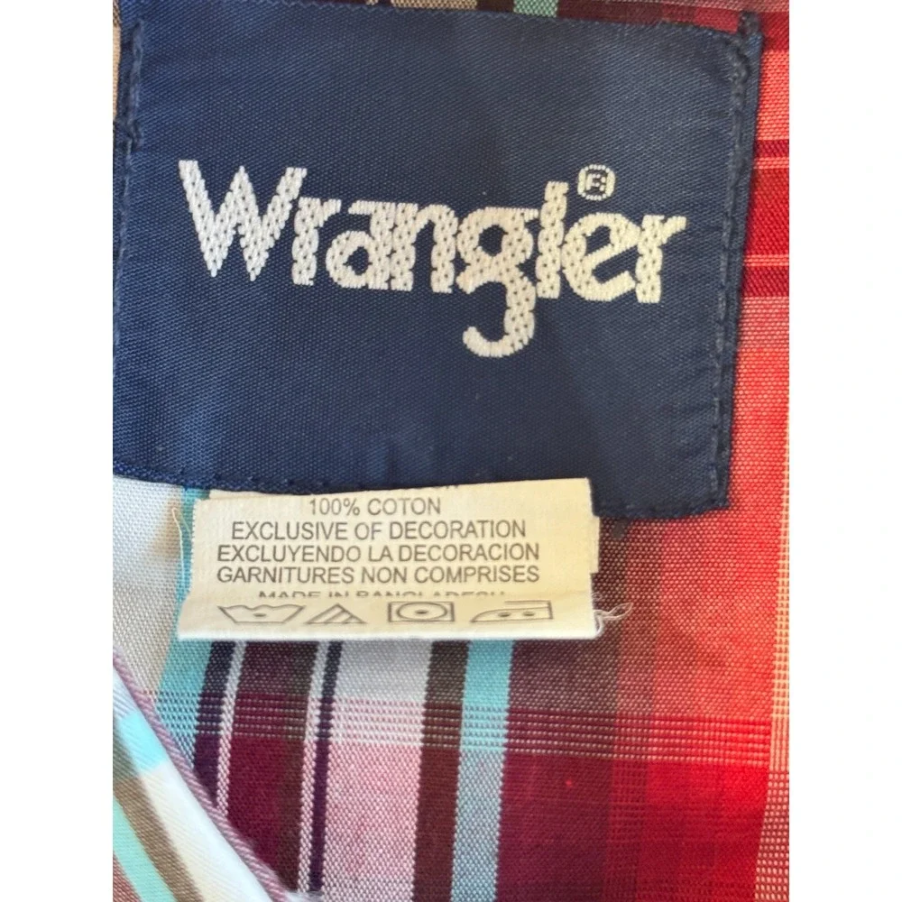 Wrangler Pearl Snap Shirt Western Large Check Men's Yolk Rodeo Cowboy‎